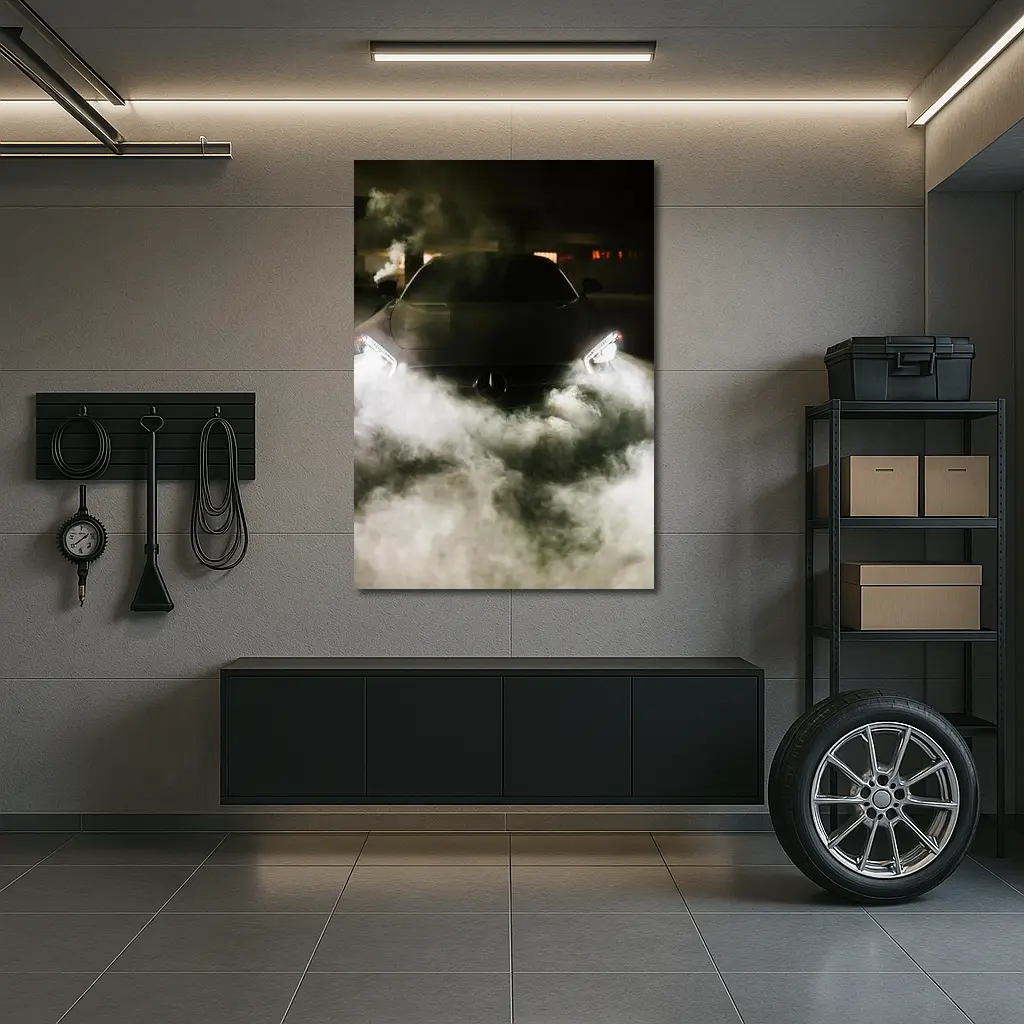 Mercedes Car Front View Smoke Night – Wall Art