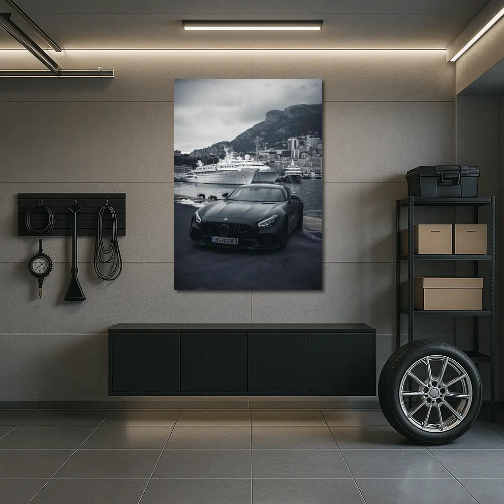 Mercedes AMG GT Black Monaco Harbor – Wall Art