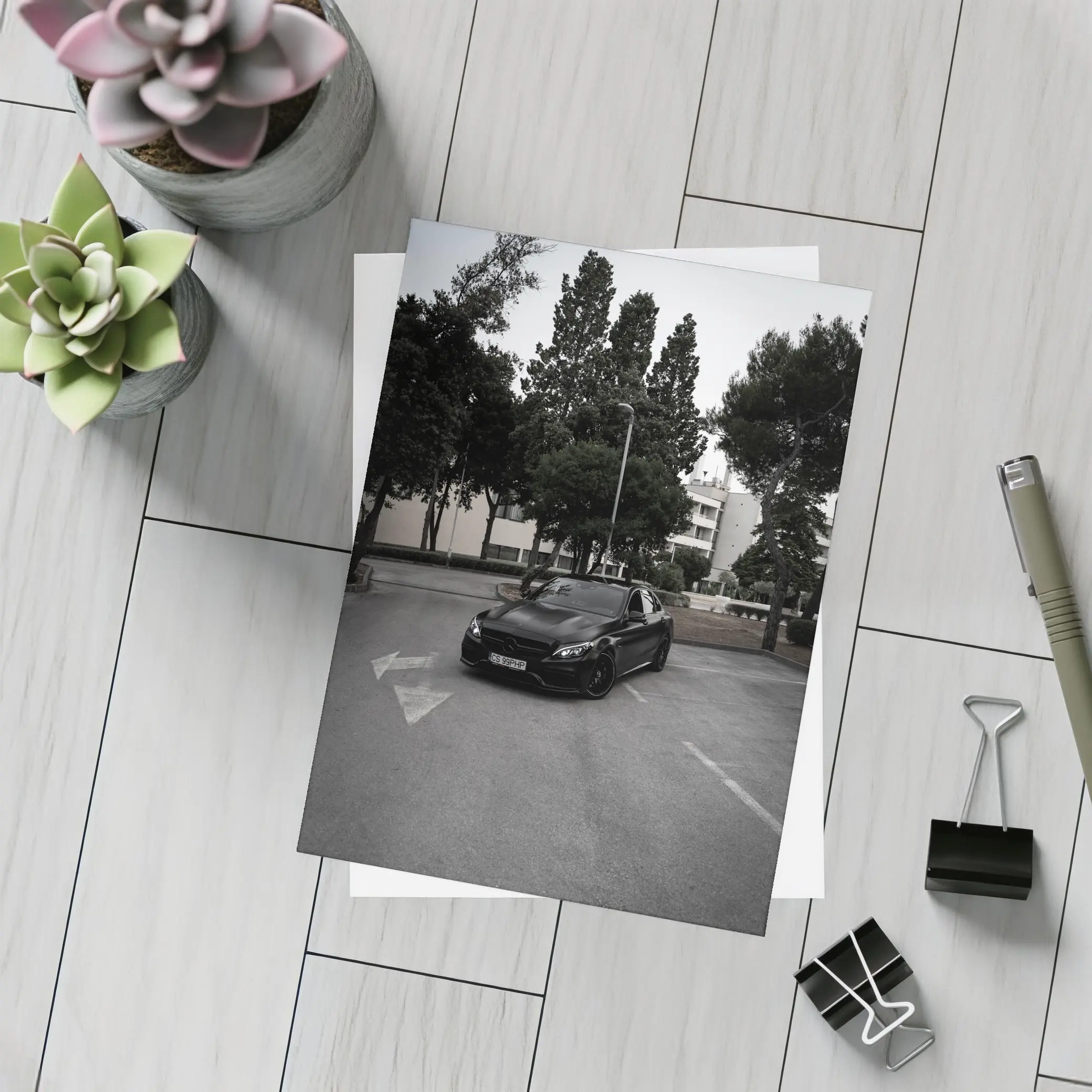 Mercedes C63 AMG Black Urban Parking Lot – Postcards