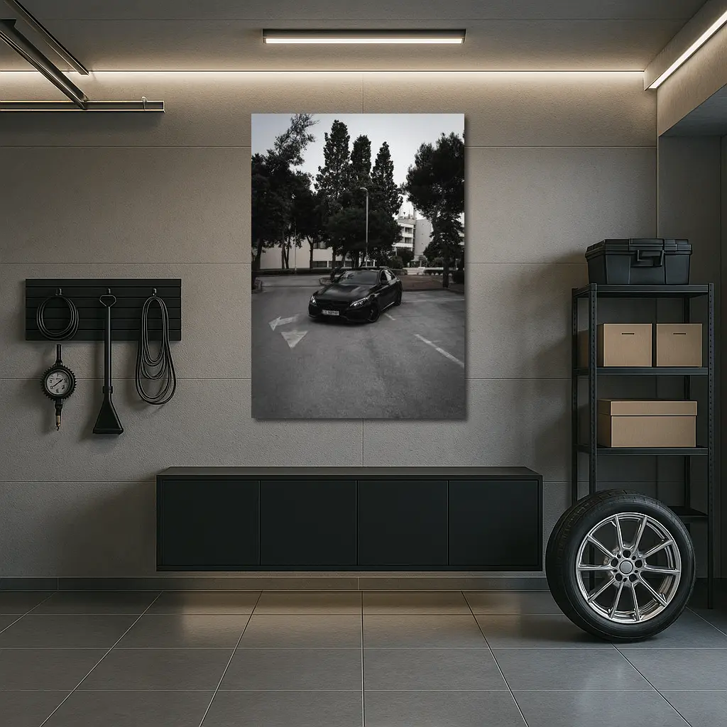 Mercedes C63 AMG Black Urban Parking Lot – Wall Art