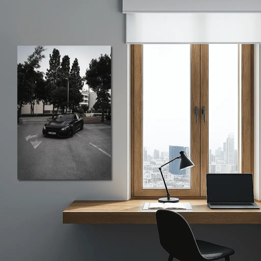 Mercedes C63 AMG Black Urban Parking Lot – Wall Art
