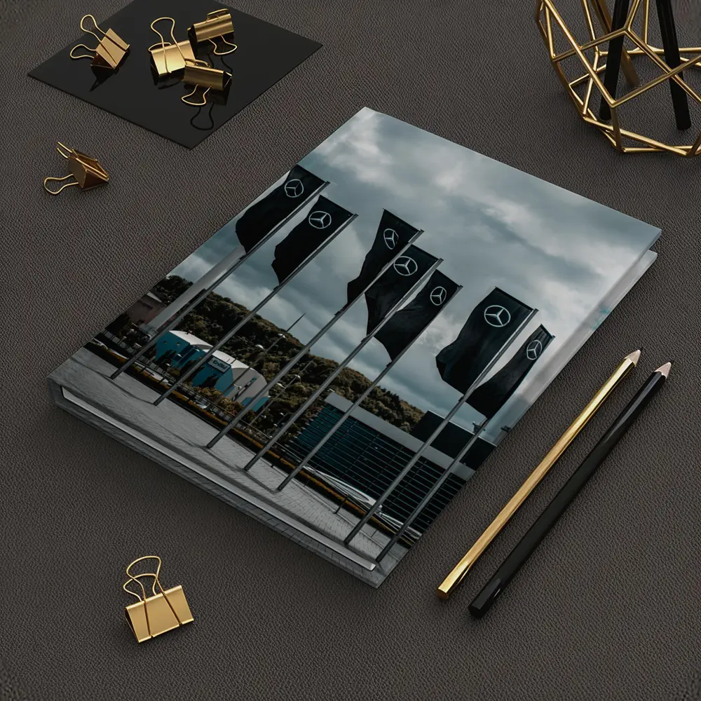Mercedes Flags Row Cloudy Industrial Sky – Notebooks