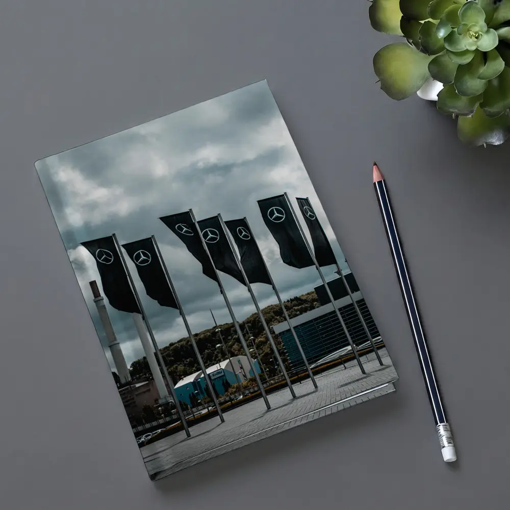 Mercedes Flags Row Cloudy Industrial Sky – Notebooks