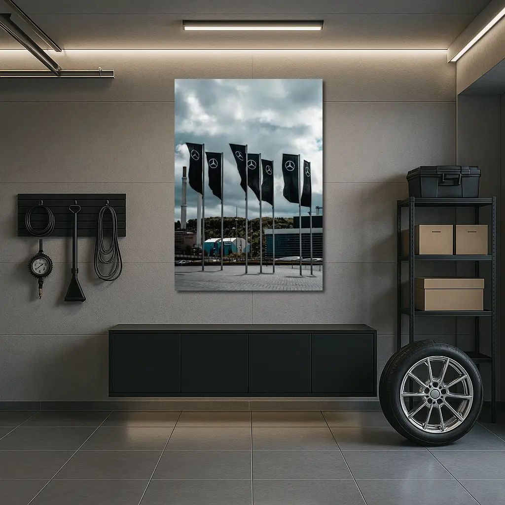 Mercedes Flags Row Cloudy Industrial Sky – Wall Art