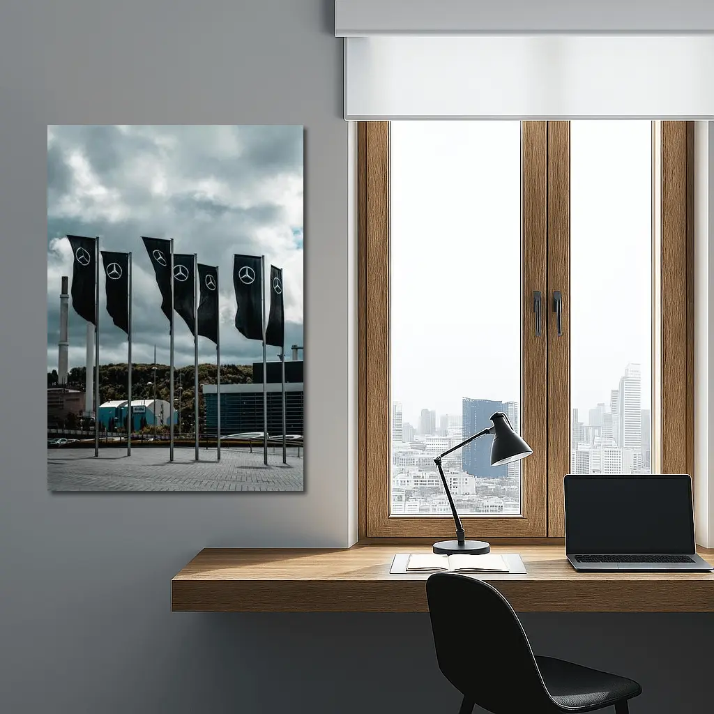 Mercedes Flags Row Cloudy Industrial Sky – Wall Art