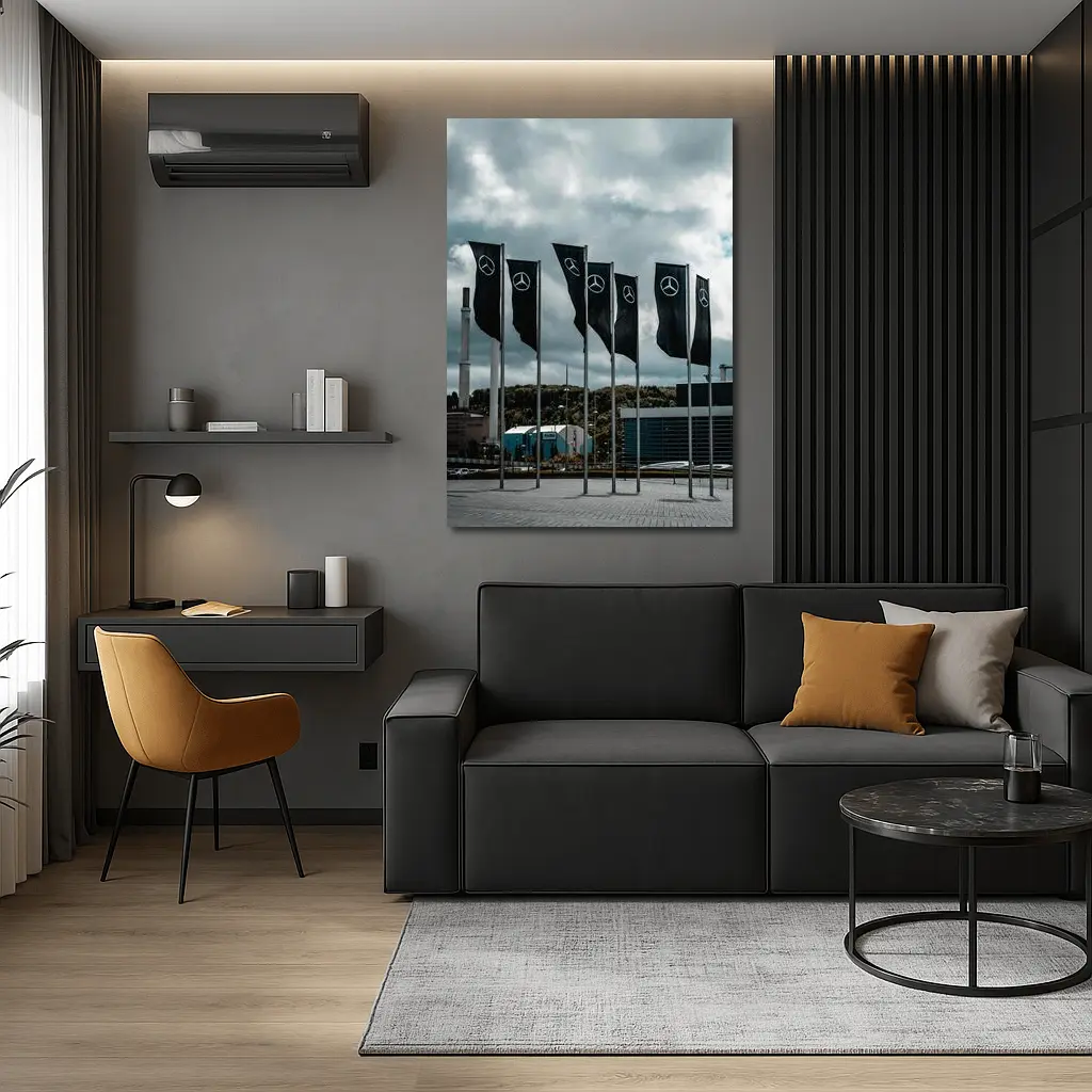 Mercedes Flags Row Cloudy Industrial Sky – Wall Art