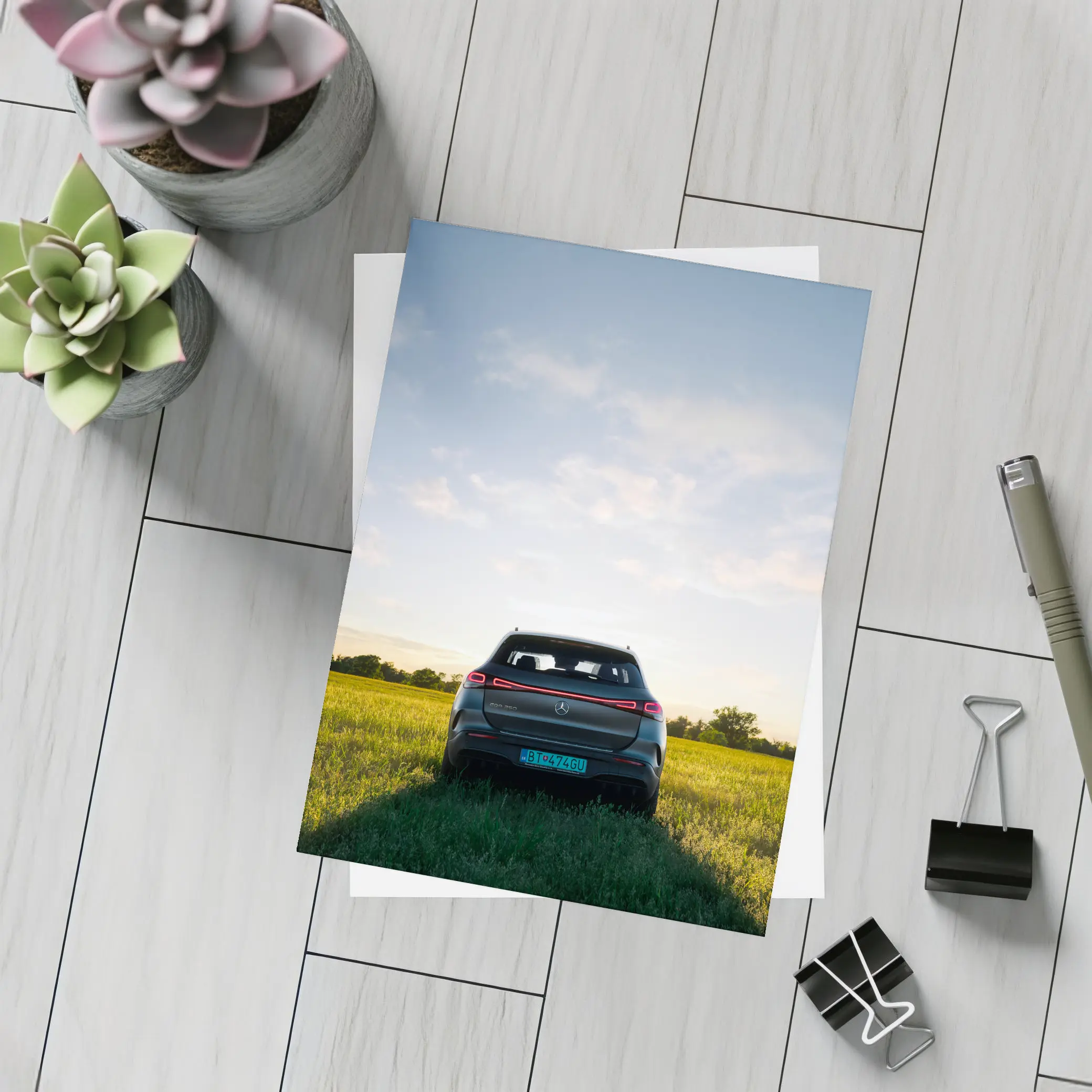 Mercedes EQC Rear View Green Field – Postcards