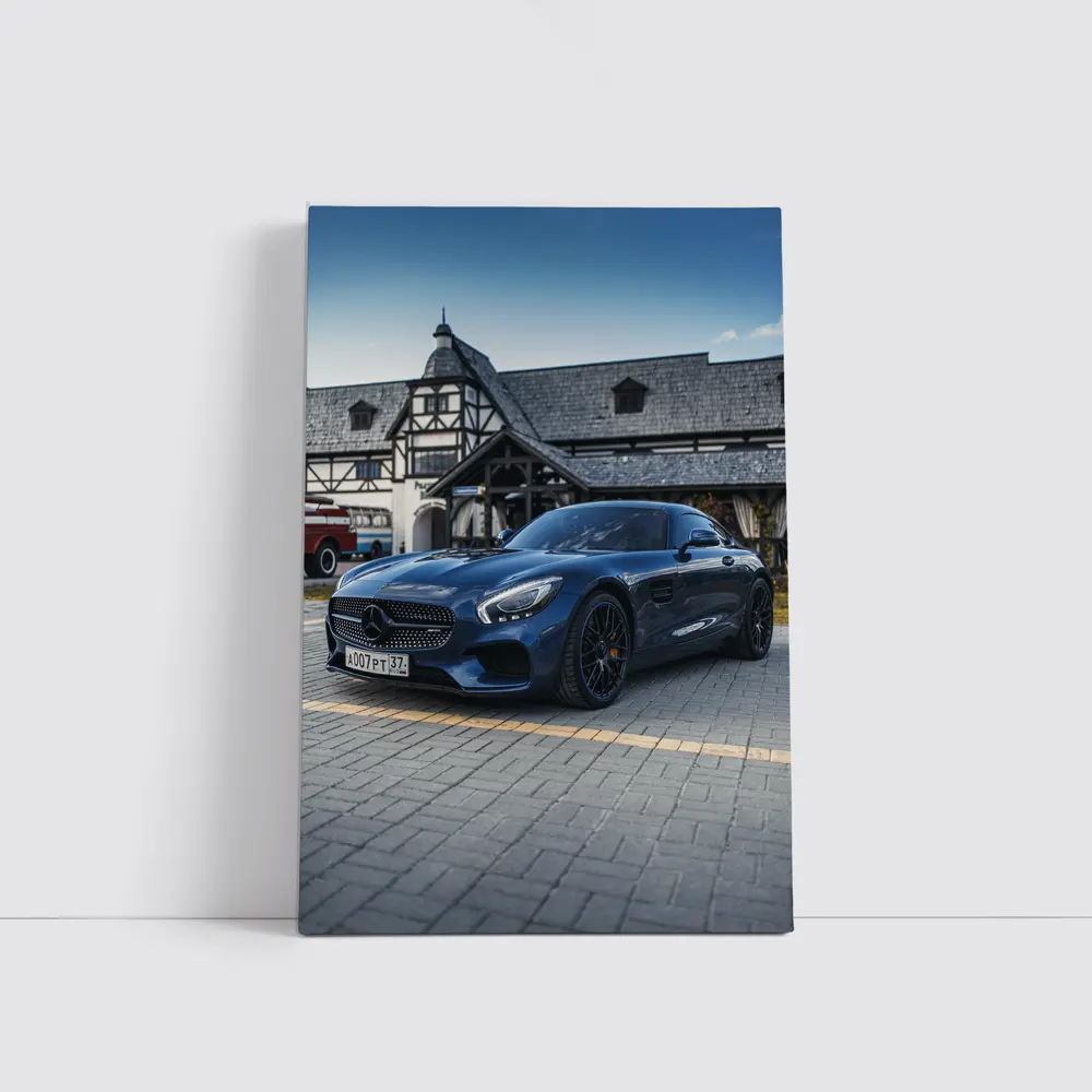 Mercedes AMG GT C190 Blue Coupe at Village House – Wall Art