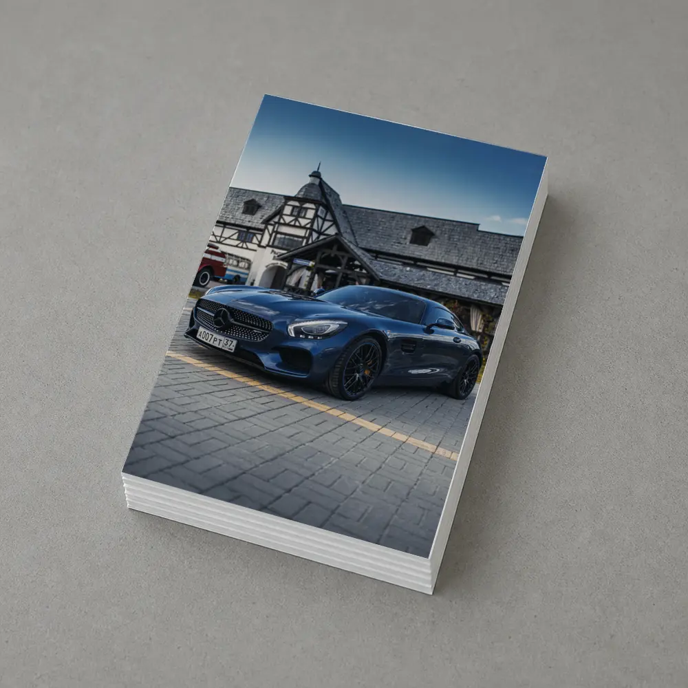 Mercedes AMG GT Blue Coupe Parked Outside – Postcards