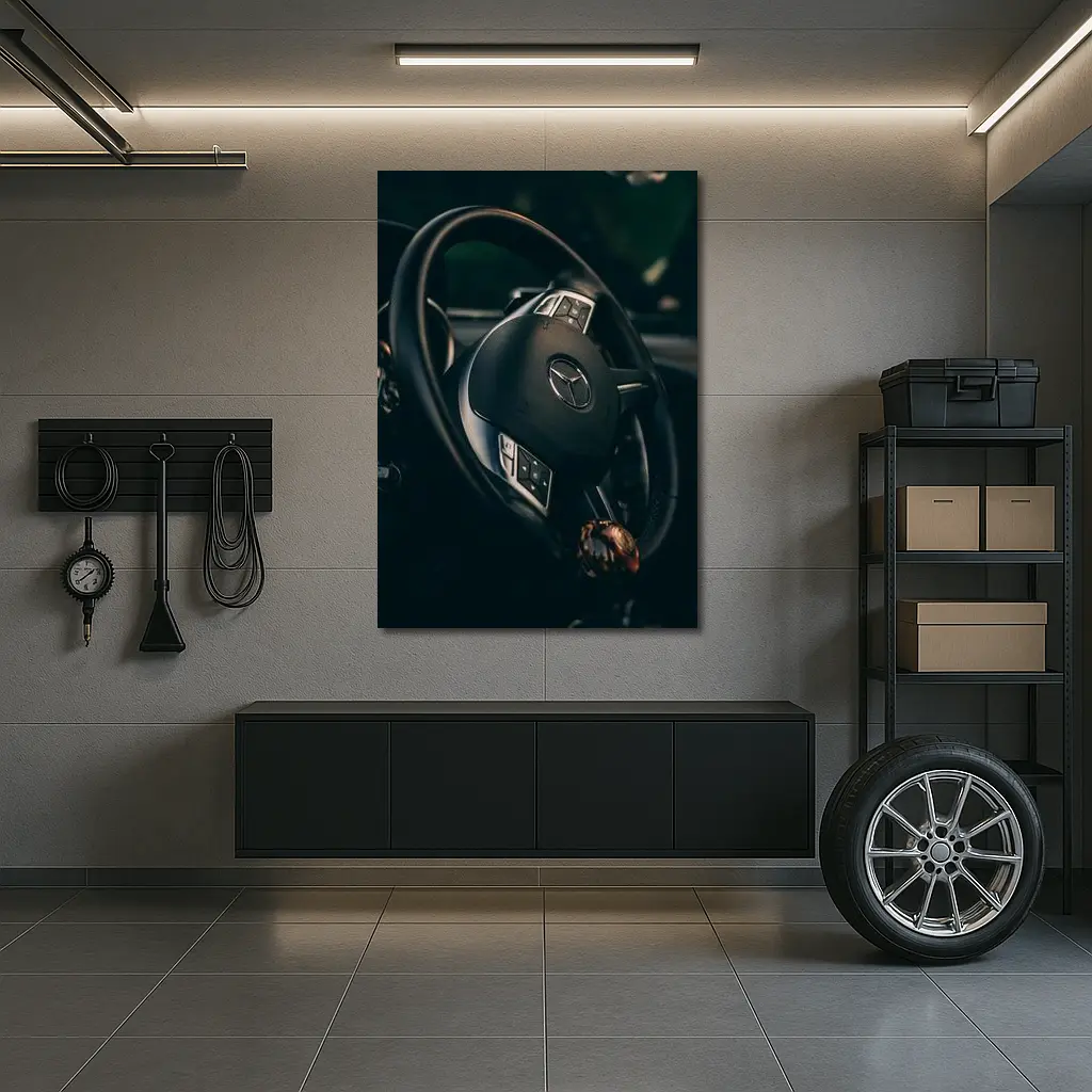Mercedes Benz Steering Wheel Dark Interior – Wall Art