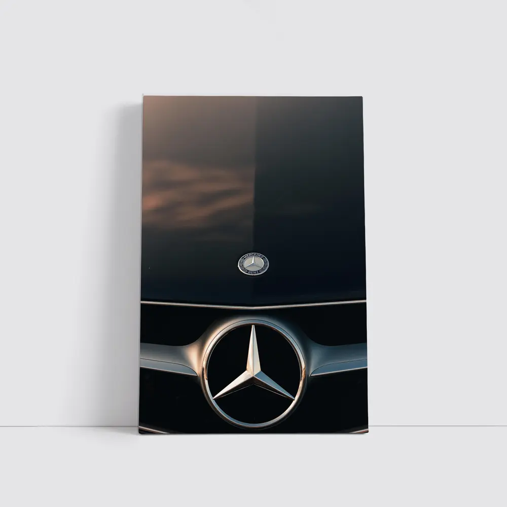 Mercedes Benz Logo Close Up Dark Hood – Wall Art