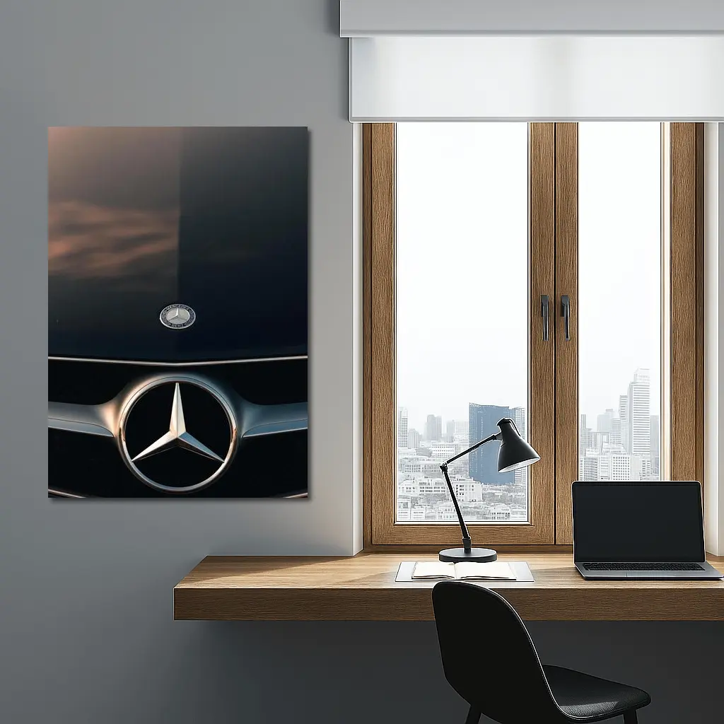 Mercedes Benz Logo Close Up Dark Hood – Wall Art