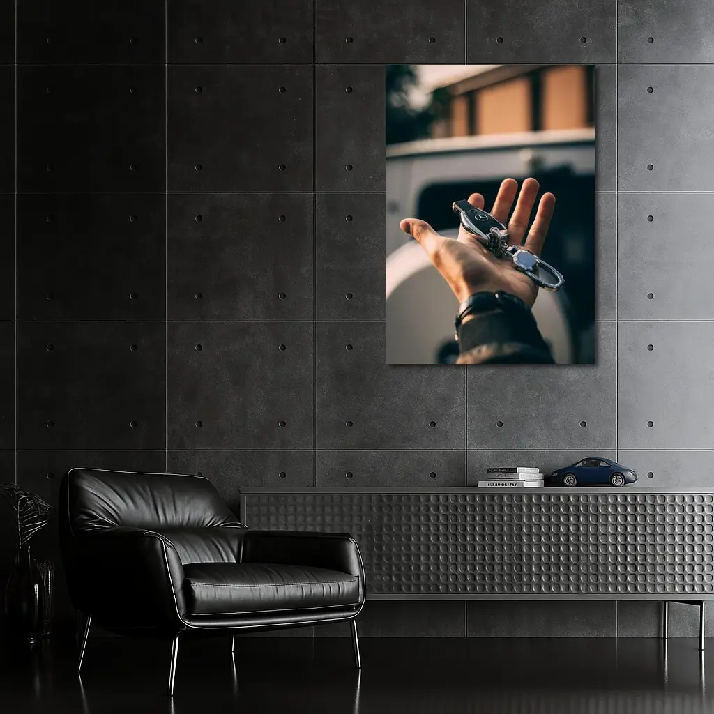 Mercedes Key Held in Hand Outdoors – Wall Art
