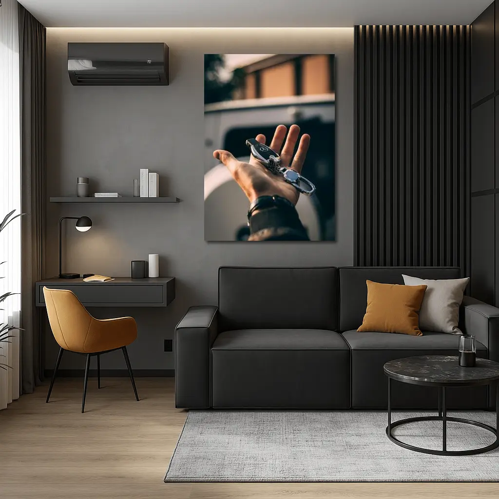 Mercedes Key Held in Hand Outdoors – Wall Art