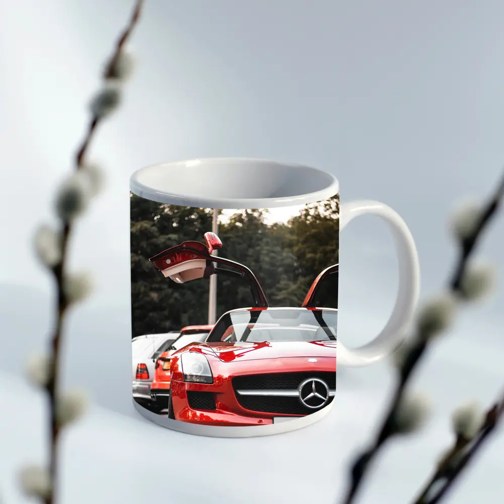 Red Mercedes SLS AMG Gullwing Doors Open – Mugs