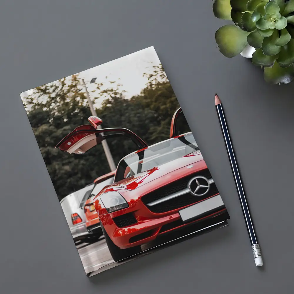 Red Mercedes SLS AMG Gullwing Doors Open – Notebooks