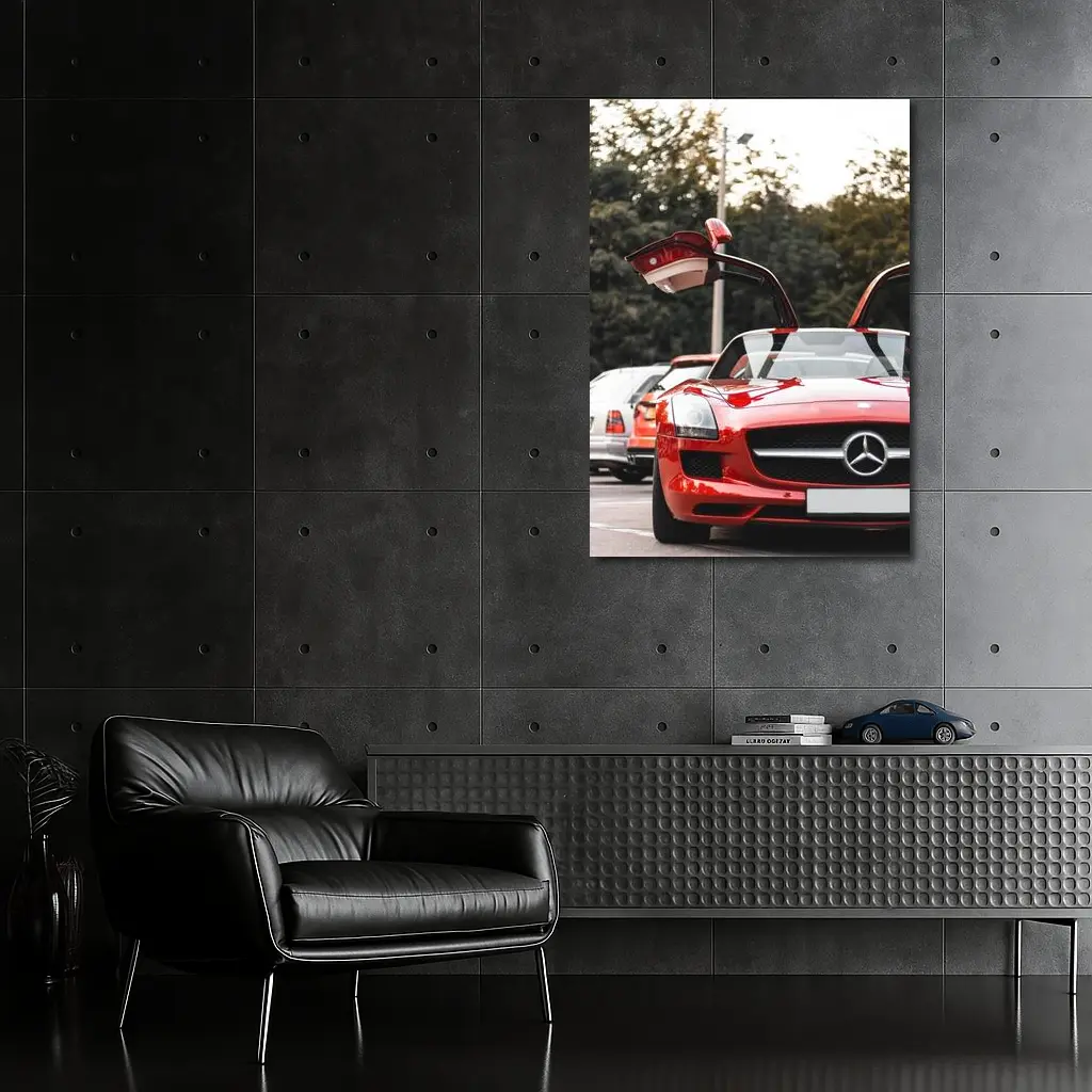 Red Mercedes SLS AMG Gullwing Doors Open – Wall Art