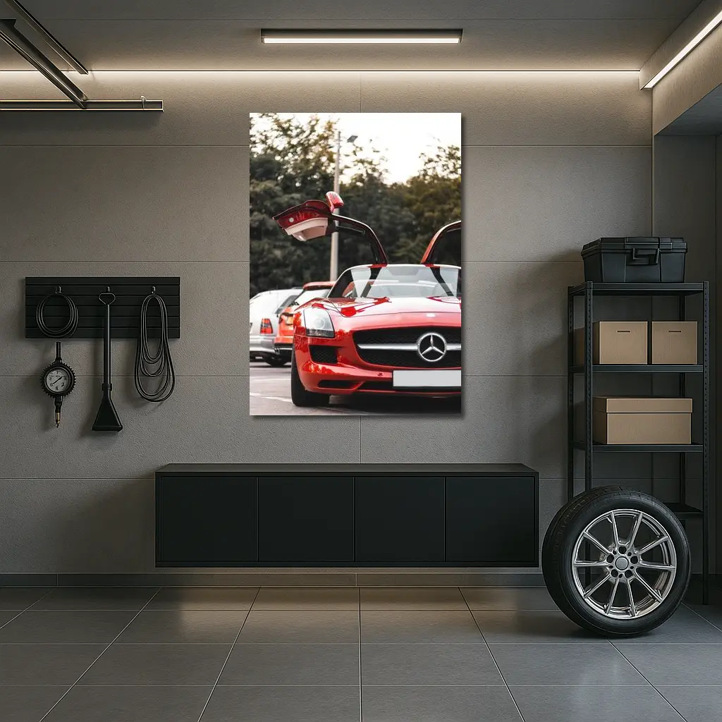 Red Mercedes SLS AMG Gullwing Doors Open – Wall Art