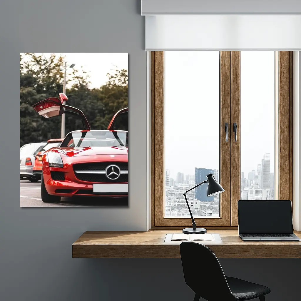 Red Mercedes SLS AMG Gullwing Doors Open – Wall Art