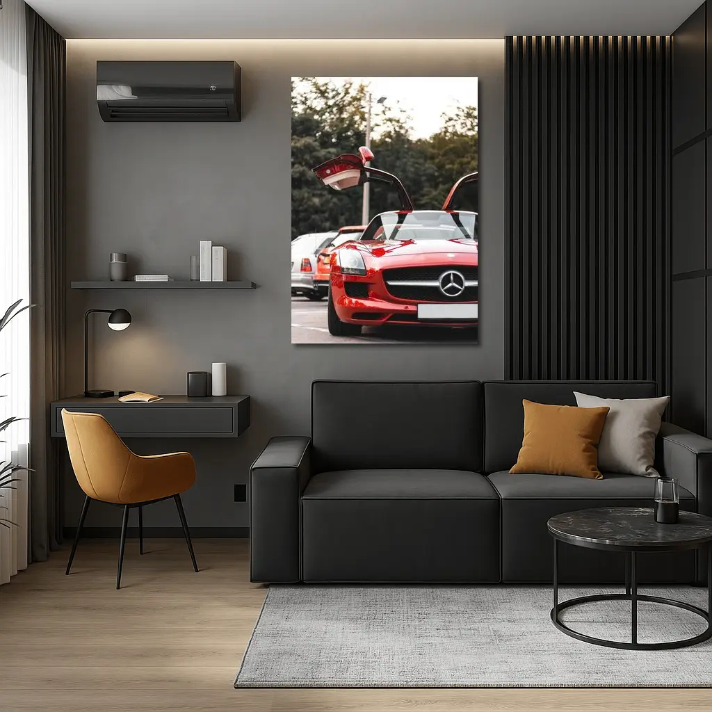 Red Mercedes SLS AMG Gullwing Doors Open – Wall Art