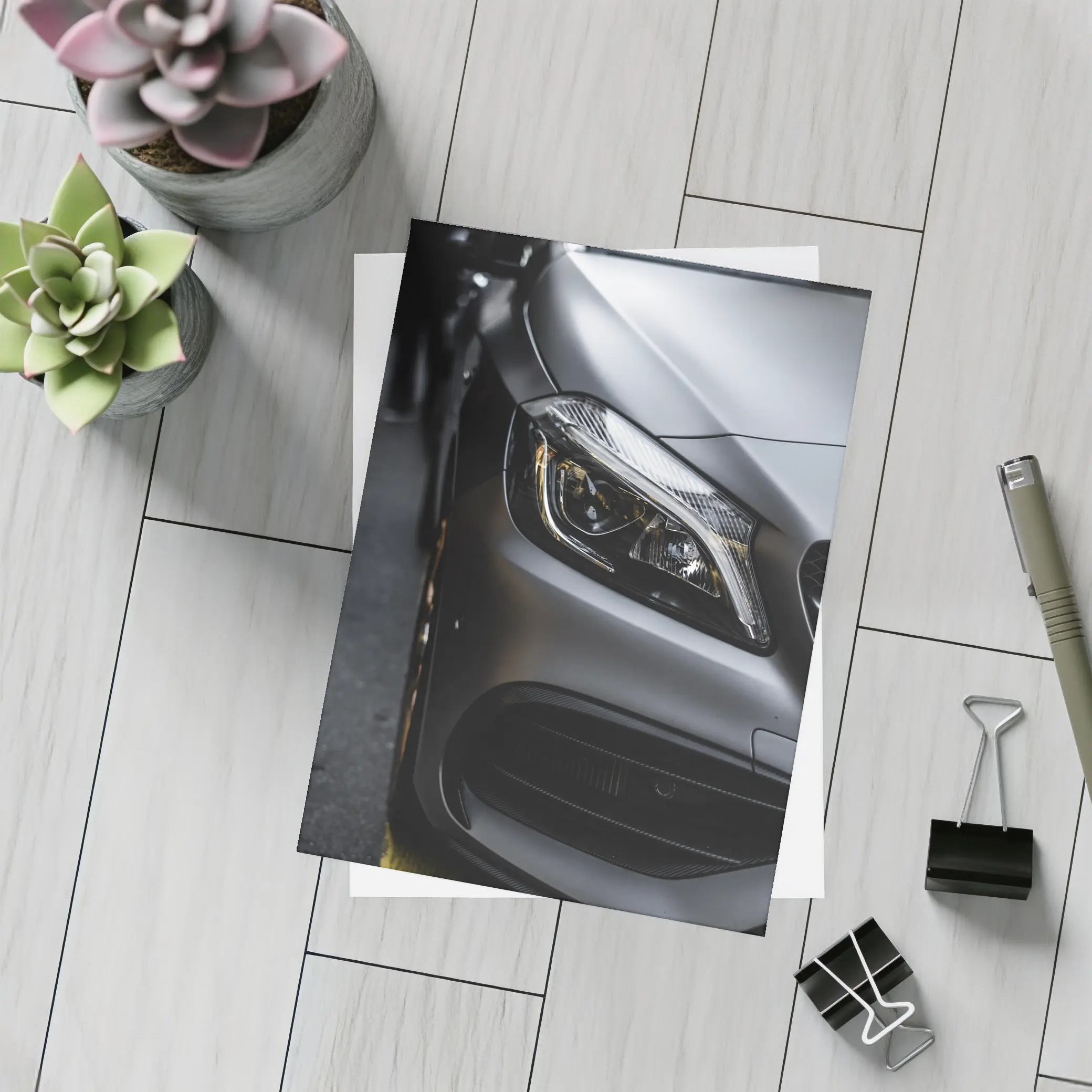 Mercedes AMG Matte Gray Front Headlight Close – Postcards