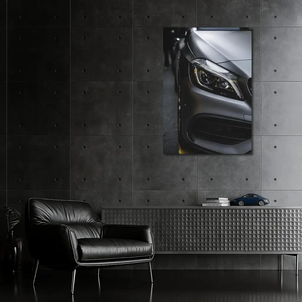 Mercedes AMG Matte Gray Front Headlight Close – Wall Art
