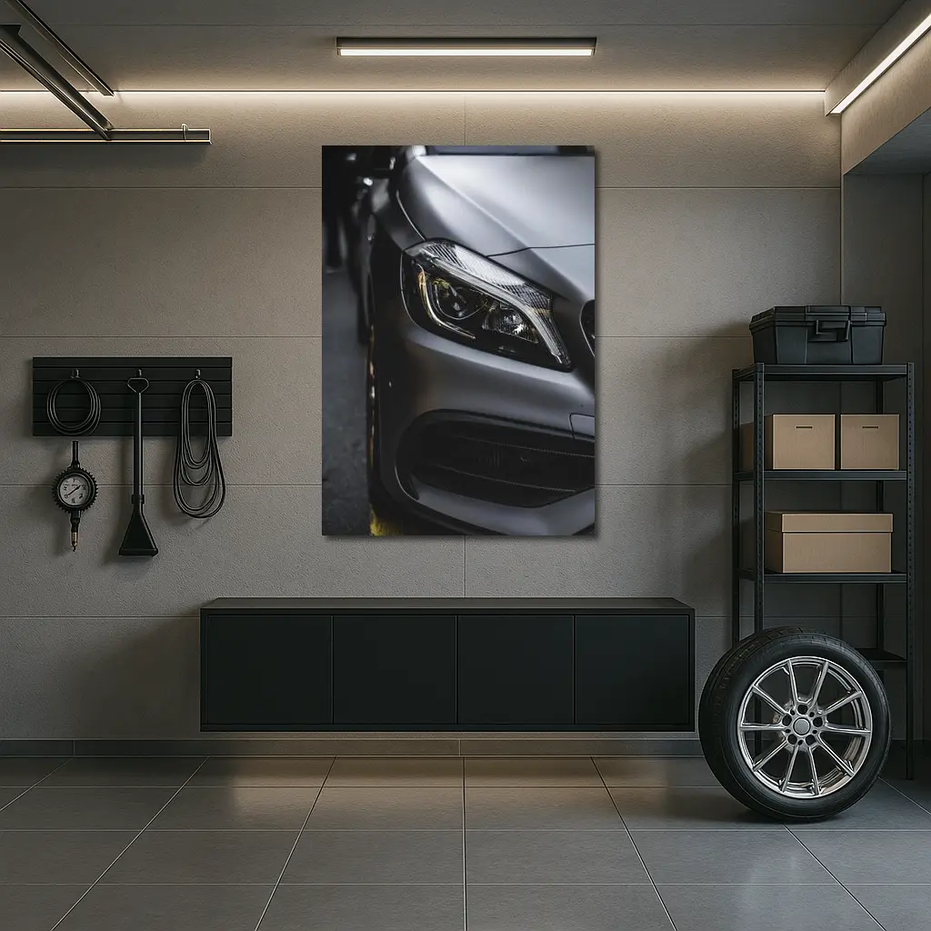 Mercedes AMG Matte Gray Front Headlight Close – Wall Art