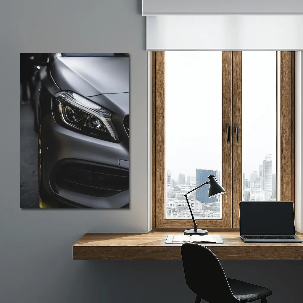 Mercedes AMG Matte Gray Front Headlight Close – Wall Art