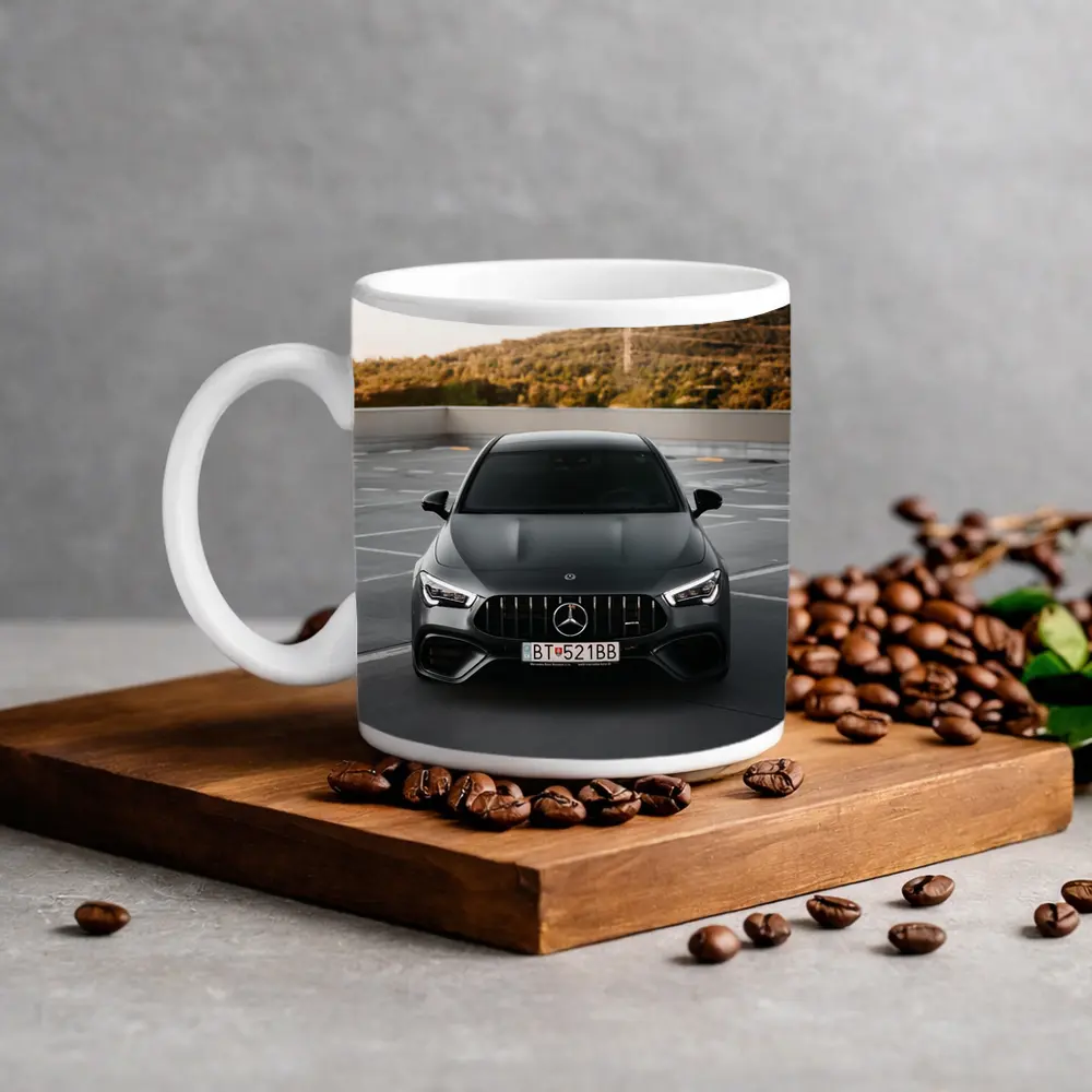 Mercedes AMG Gray Sedan Rooftop Parking – Mugs