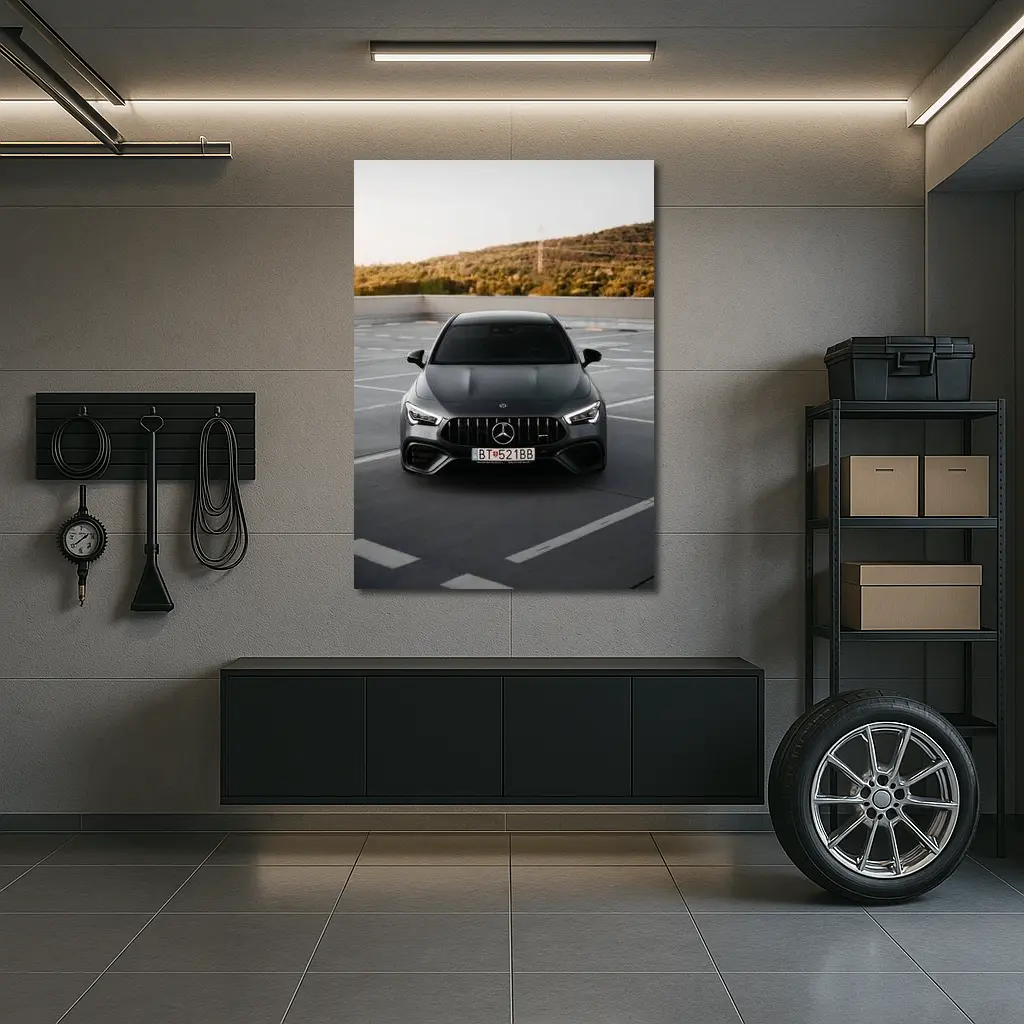 Mercedes AMG Gray Sedan Rooftop Parking – Wall Art