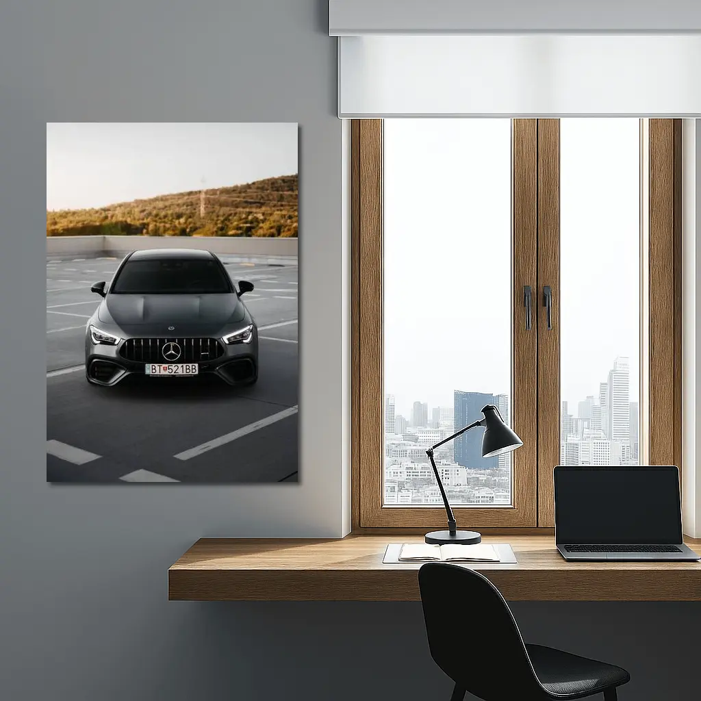 Mercedes AMG Gray Sedan Rooftop Parking – Wall Art