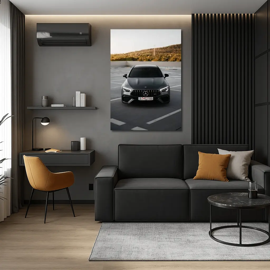 Mercedes AMG Gray Sedan Rooftop Parking – Wall Art