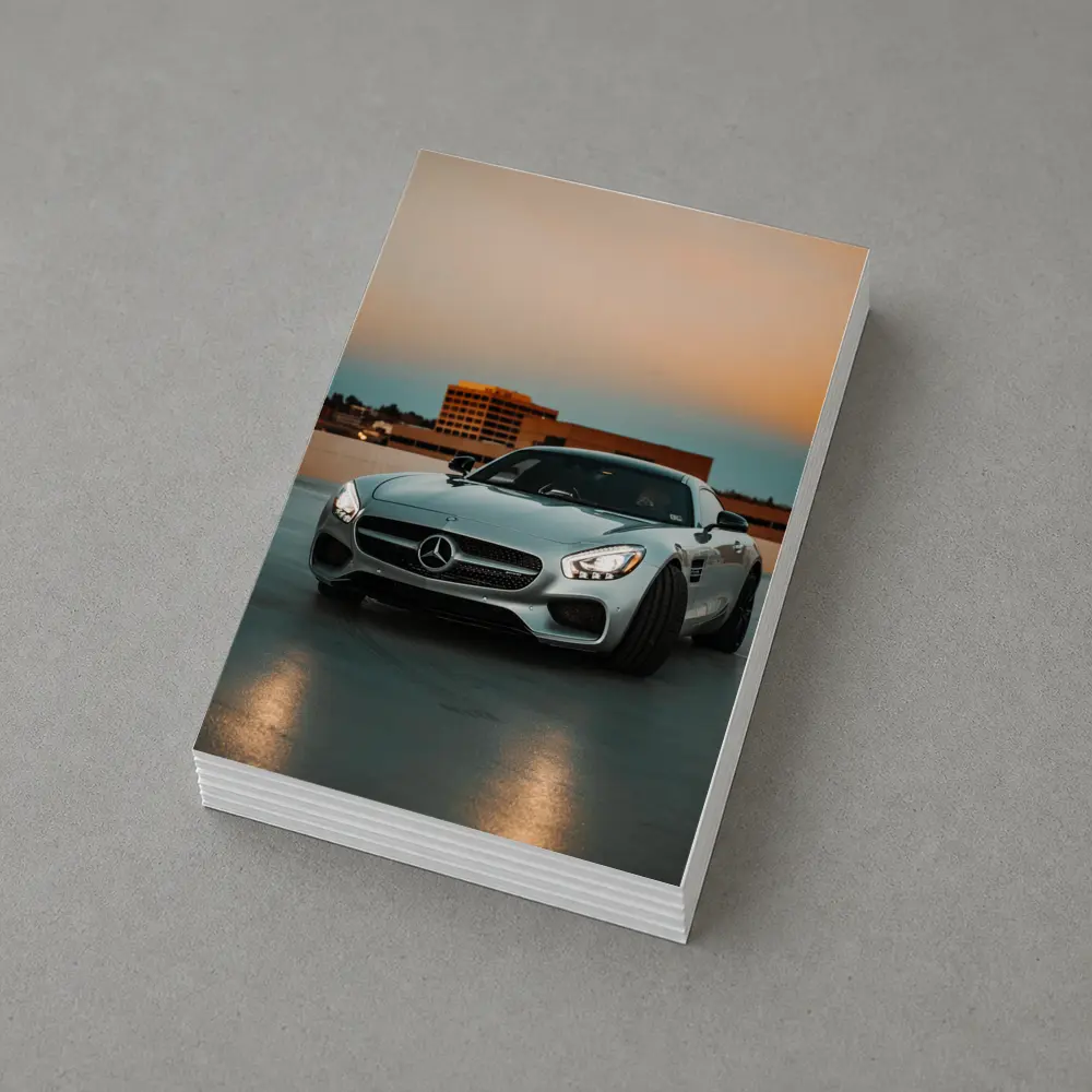 Mercedes AMG GT Silver Rooftop Sunset – Postcards