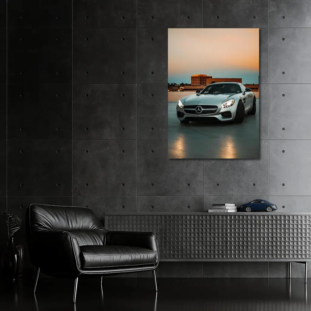 Mercedes AMG GT Silver Rooftop Sunset – Wall Art