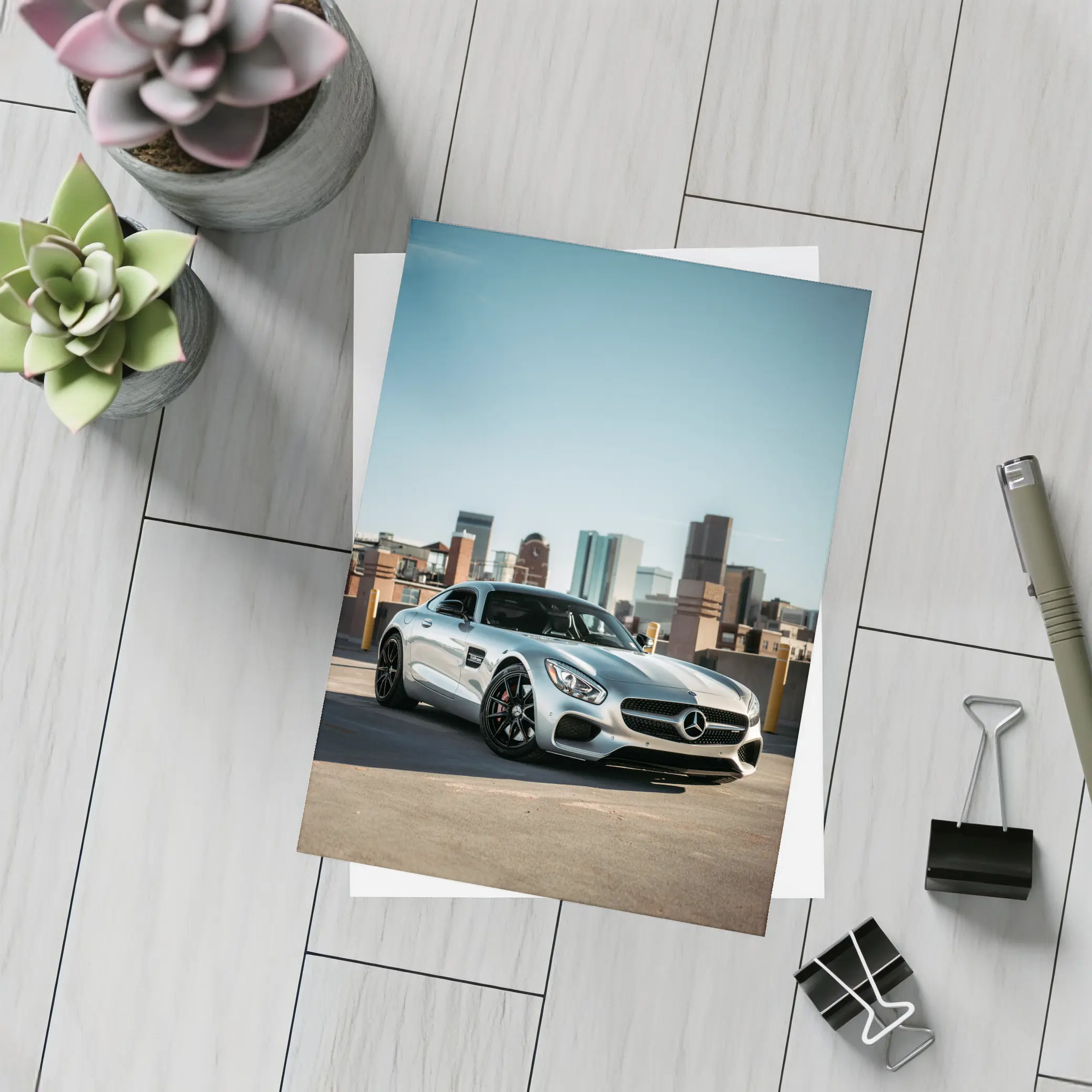 Mercedes AMG GT Silver City Skyline – Postcards
