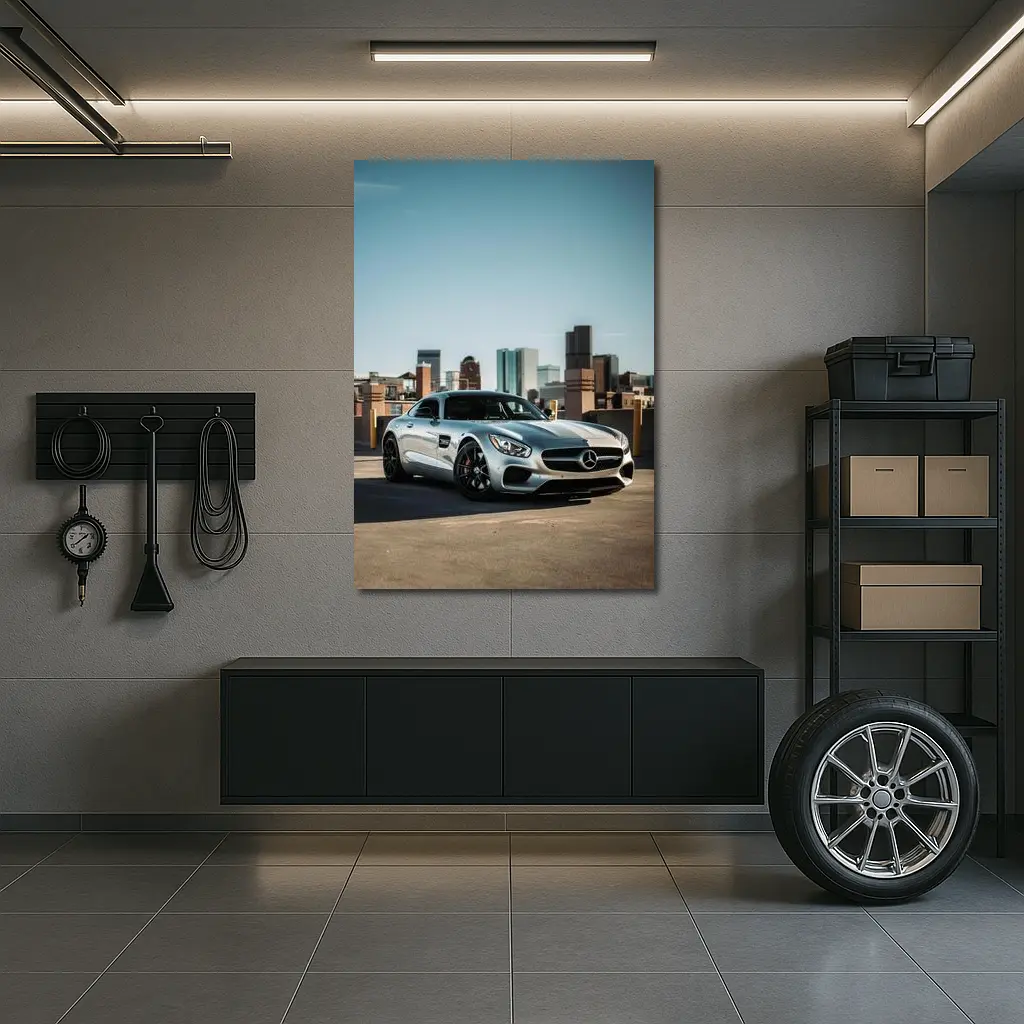 Mercedes AMG GT Silver City Skyline – Wall Art
