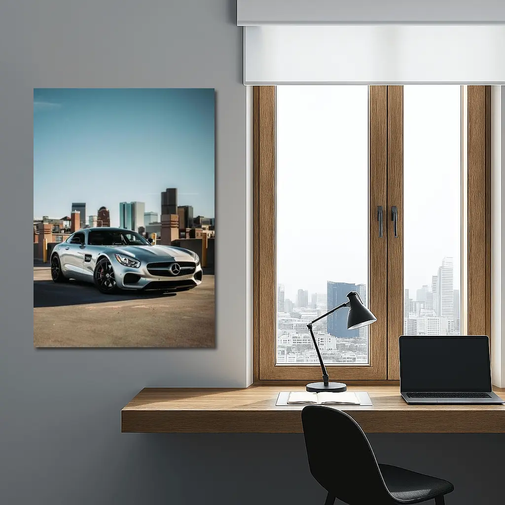 Mercedes AMG GT Silver City Skyline – Wall Art