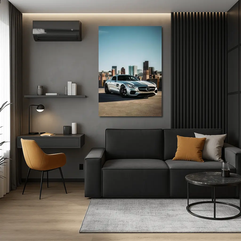 Mercedes AMG GT Silver City Skyline – Wall Art