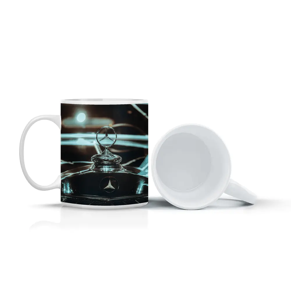 Mercedes Classic Hood Ornament Dark Background – Mugs