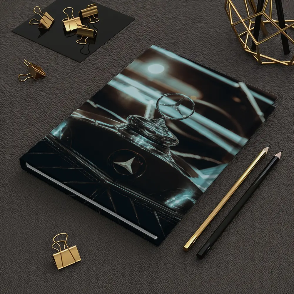 Mercedes Classic Hood Ornament Dark Background – Notebooks