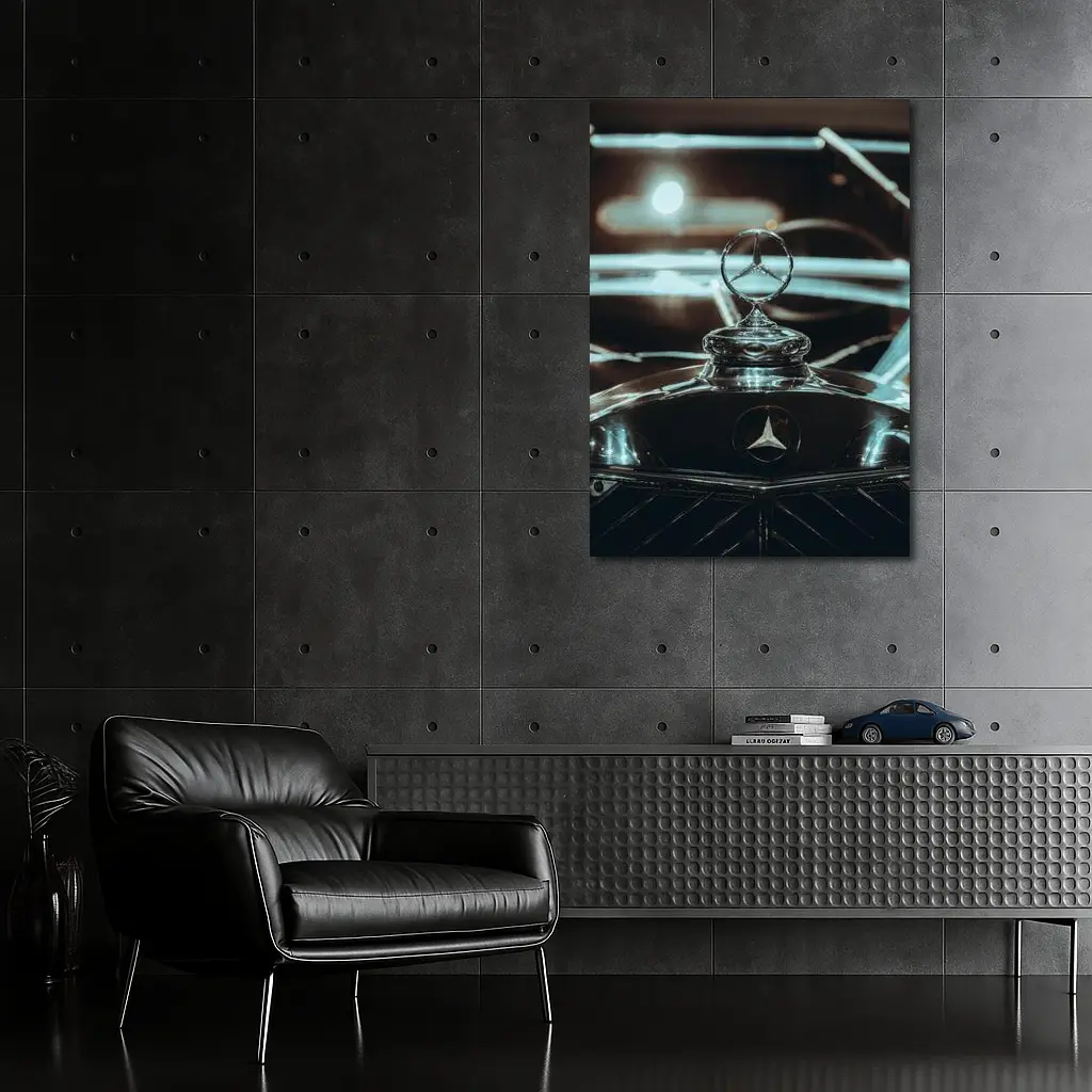 Mercedes Classic Hood Ornament Dark Background – Wall Art