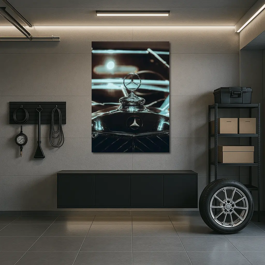 Mercedes Classic Hood Ornament Dark Background – Wall Art
