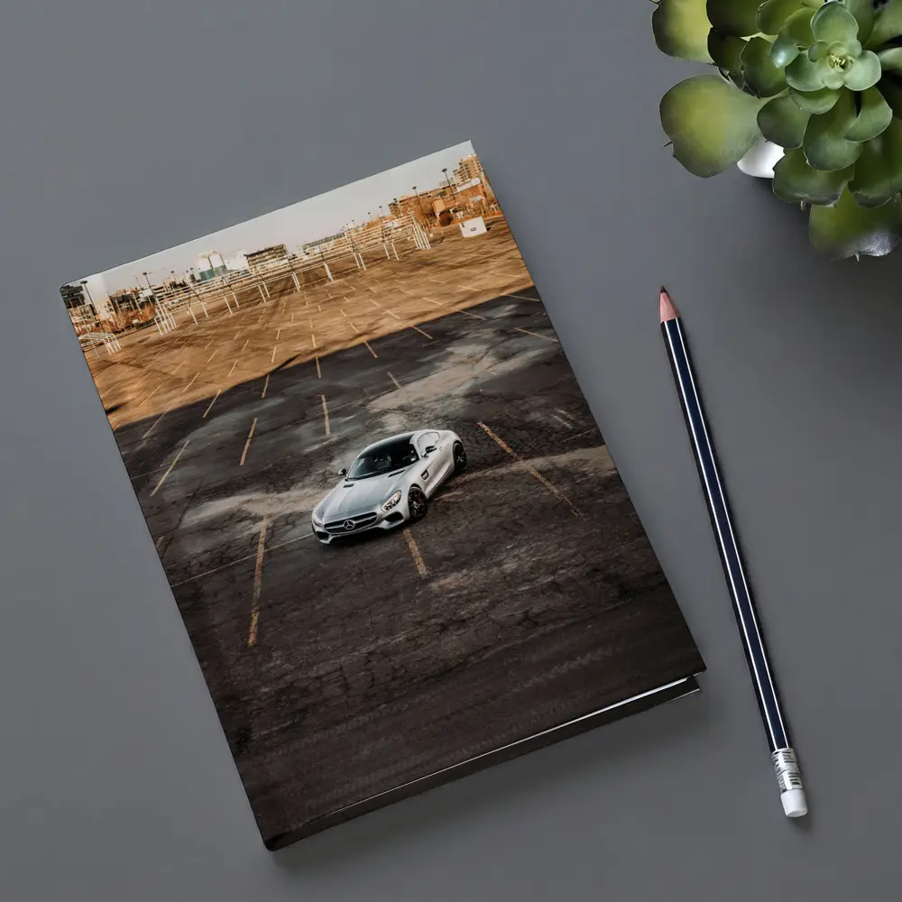 Mercedes AMG GT Silver Empty Parking Lot – Notebooks