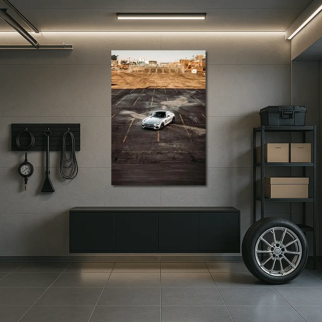 Mercedes AMG GT Silver Empty Parking Lot – Wall Art