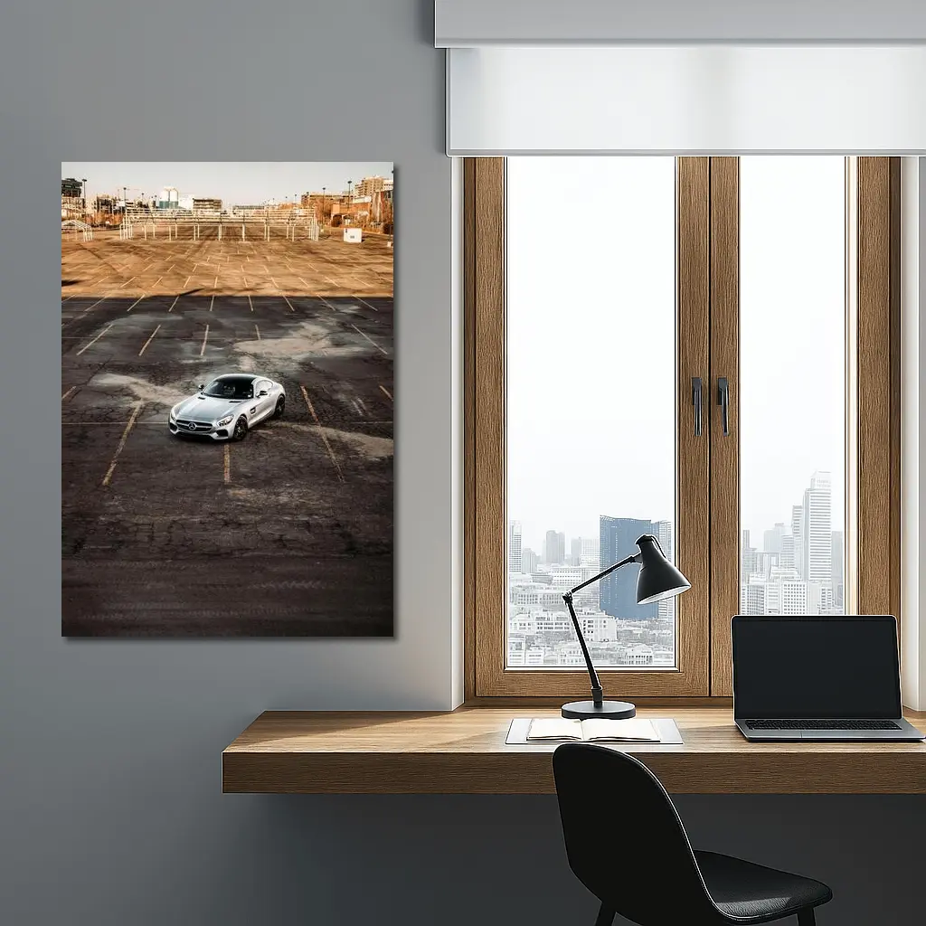 Mercedes AMG GT Silver Empty Parking Lot – Wall Art