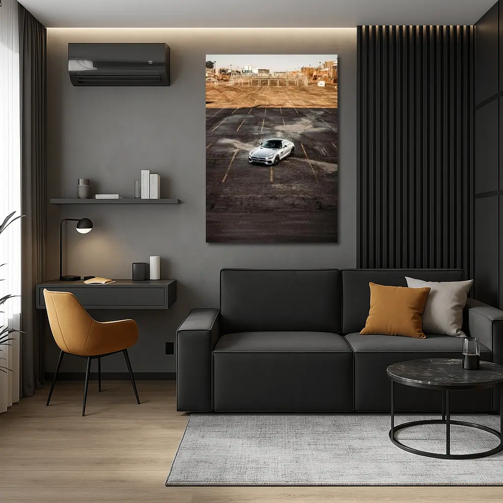 Mercedes AMG GT Silver Empty Parking Lot – Wall Art