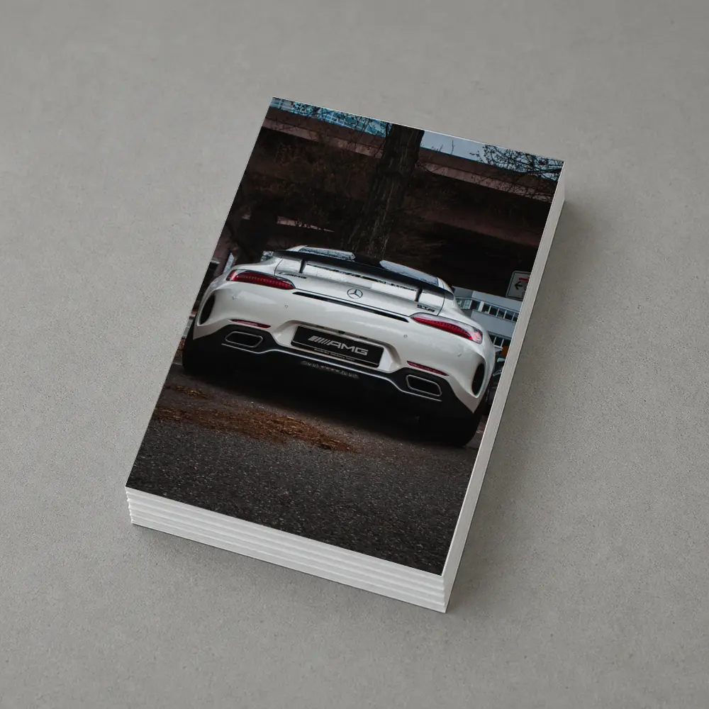 Mercedes AMG GT White Rear Urban Street – Postcards