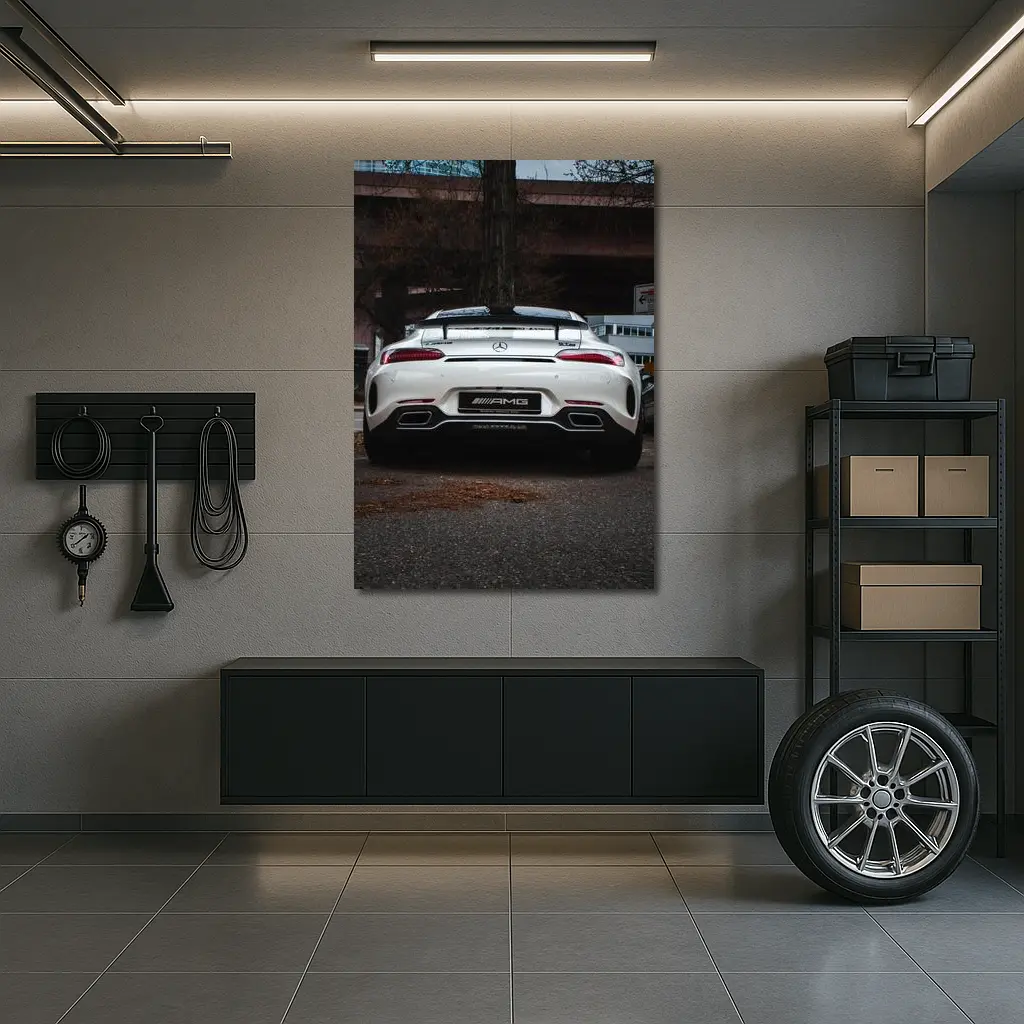 Mercedes AMG GT White Rear Urban Street – Wall Art