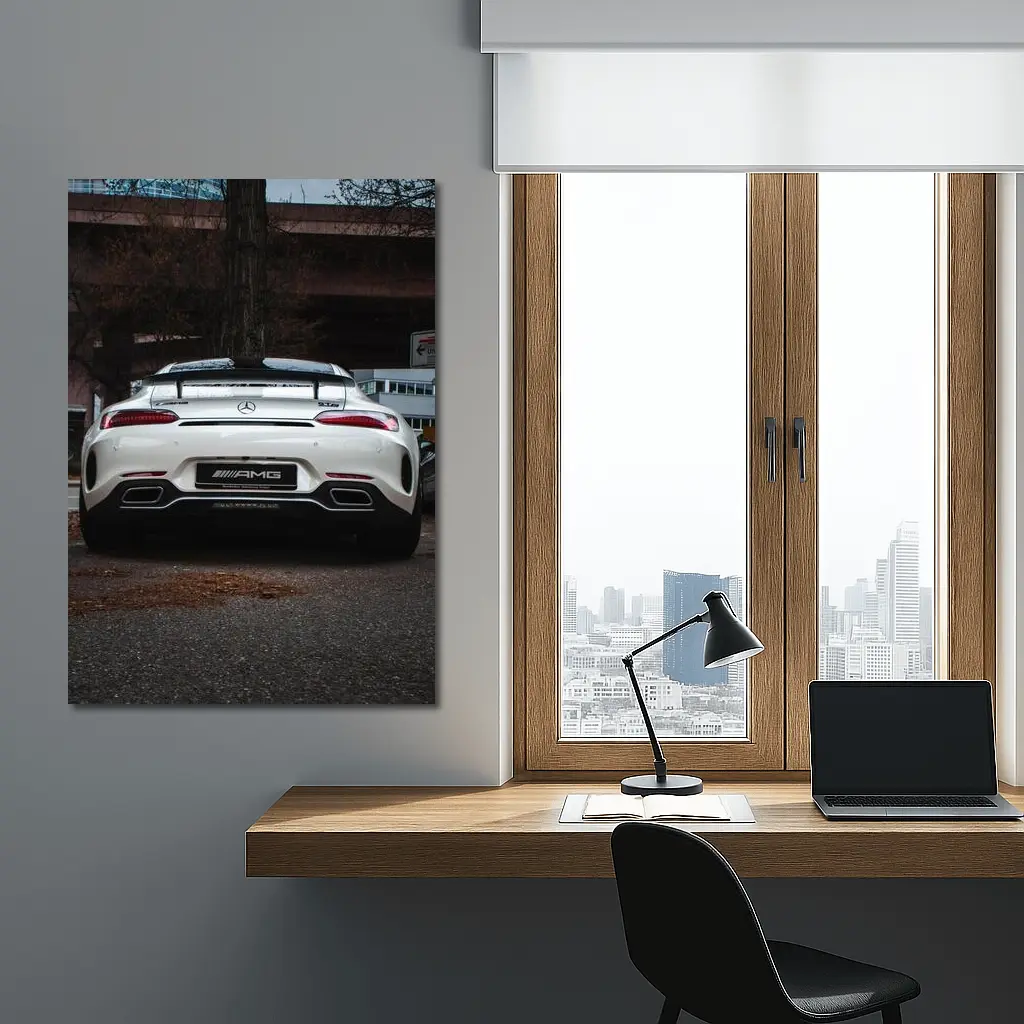 Mercedes AMG GT White Rear Urban Street – Wall Art