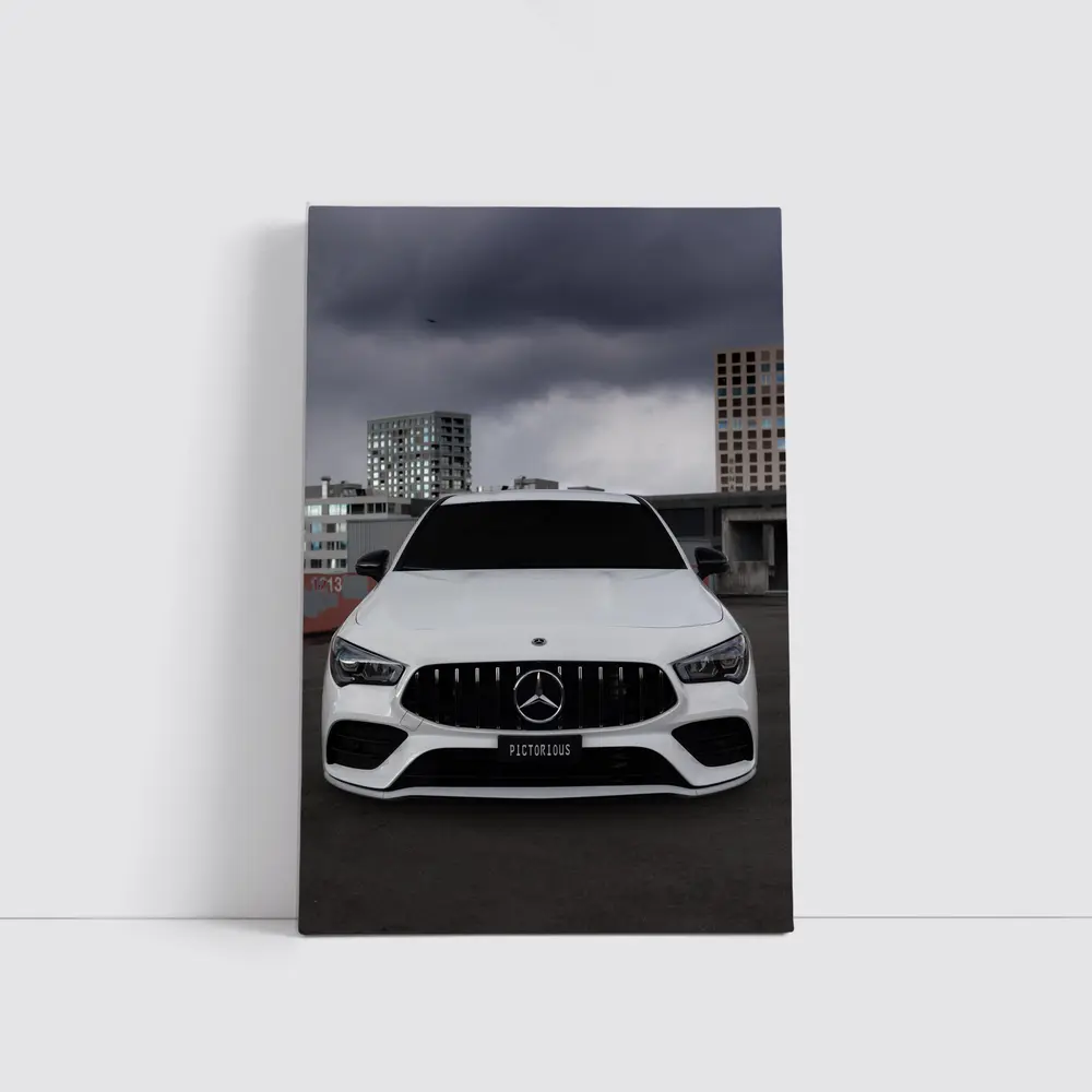Mercedes AMG White Front View Stormy Sky – Wall Art